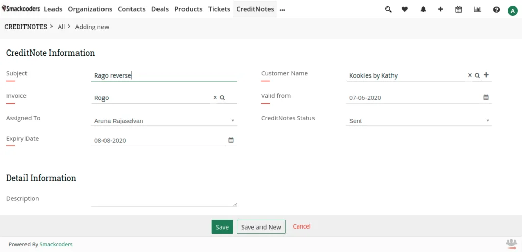 How to Create Credit Notes in JoforceCRM 3 Credit Notes Edit