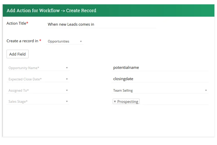 workflow action create field