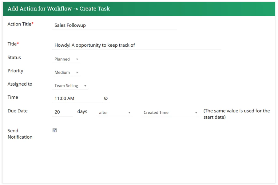 workflow action create task